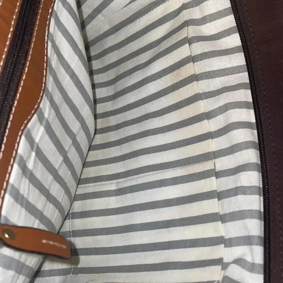 Le Papillon women’s purse tote bag shoulder bag brown tan canvas leather classic - Picture 8 of 10